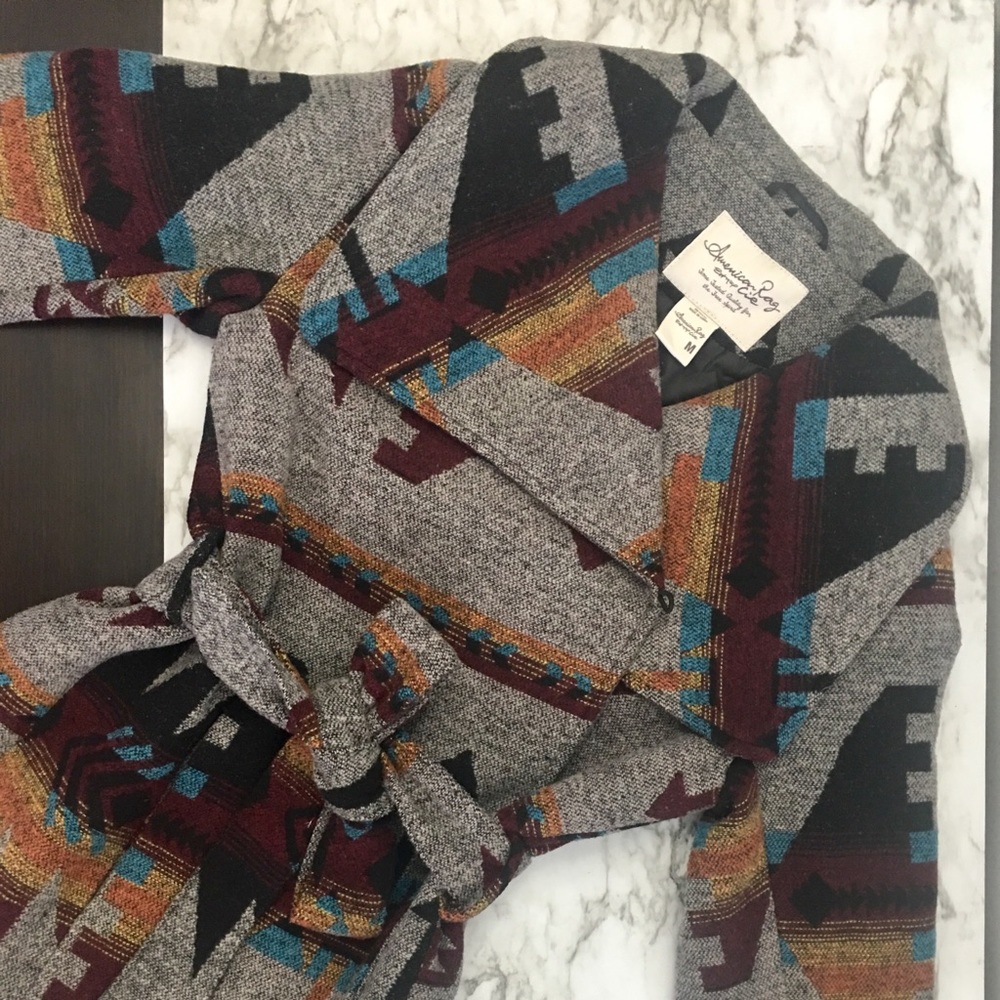 American Rag Heavy Coat with Aztec-Print Detailing
